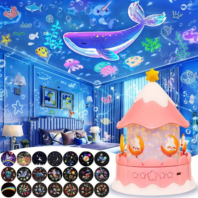 Starry Sky Projector Night Light for Bedroom with Dimmable Carousel LED Lamp, Modern USB-Powered Countertop Nightlight with 21 Pattern Sets, Dreamy Bedroom Decor Accessory Ideal for Birthday, Easter, Valentine's Day Gifts